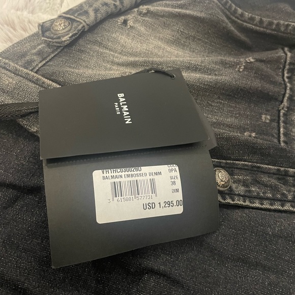 Balmain Grey Denim Embossed Logo Shirt Sz 38/M - Picture 11 of 11